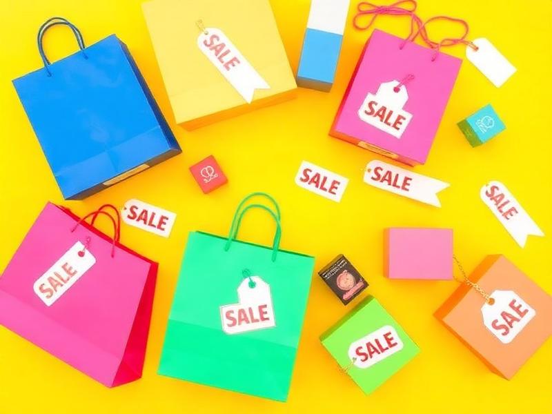 Colorful shopping bags with sale price tags